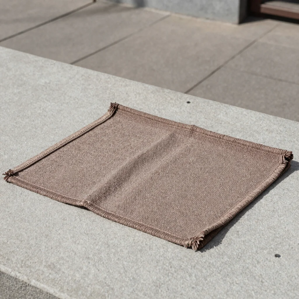 Primer plano de una pieza de fieltro en color terroso apoyada sob